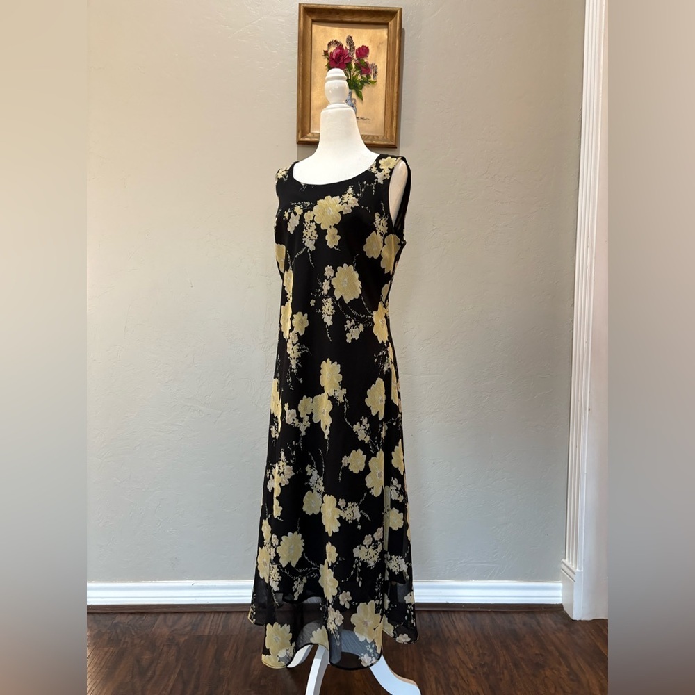 Vintage Y2K Black Floral Midi Dress | Studio I | Size 12 - Picture 3 of 12
